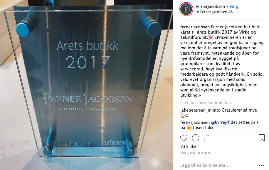 Ferner Jacobsen er årets butikk 2018