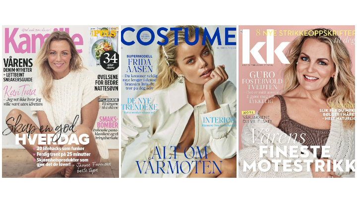 Norske magasiner har en nedgang i print år for år - her Costume, KK og Kamille
